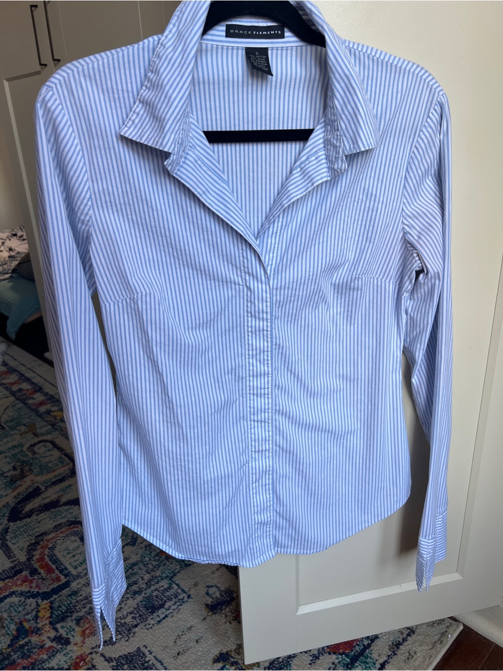 Grace Elements blue white Striped Button-Down Dress Shirt - Size 8